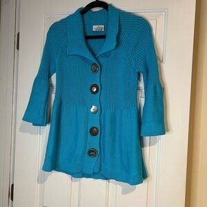 Soft Surroundings Women's Blue (Teal) Sweater with Button Detail and Flare Slee